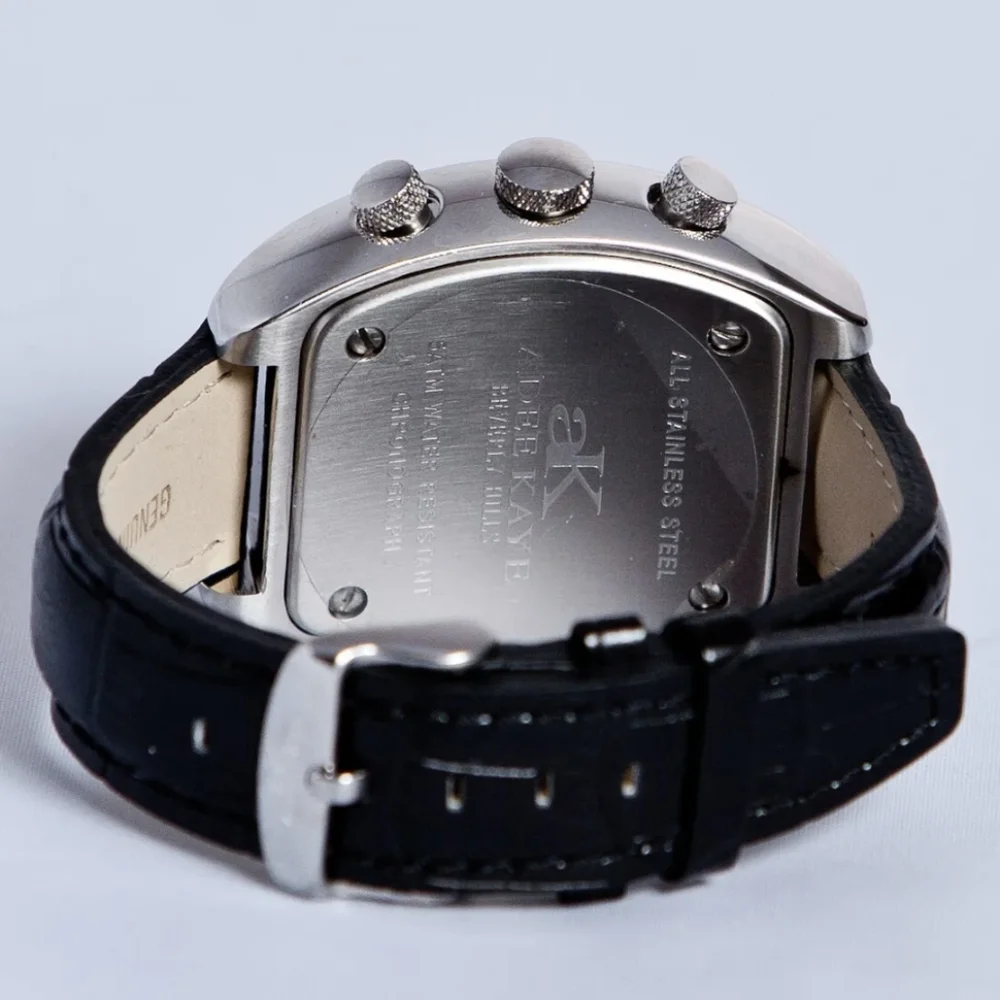 Adee Kaye Men's Black Leather Chronograph Watch